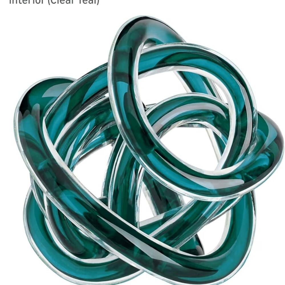 Torre & Tagus Hand Blown Teal Glass 4.5 In Infinity Knot Sculpture New In Box